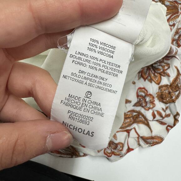 Nicholas Dress Womens 8 White Orange Floral‎ Printed Danielle Linen Midi - Picture 7 of 13